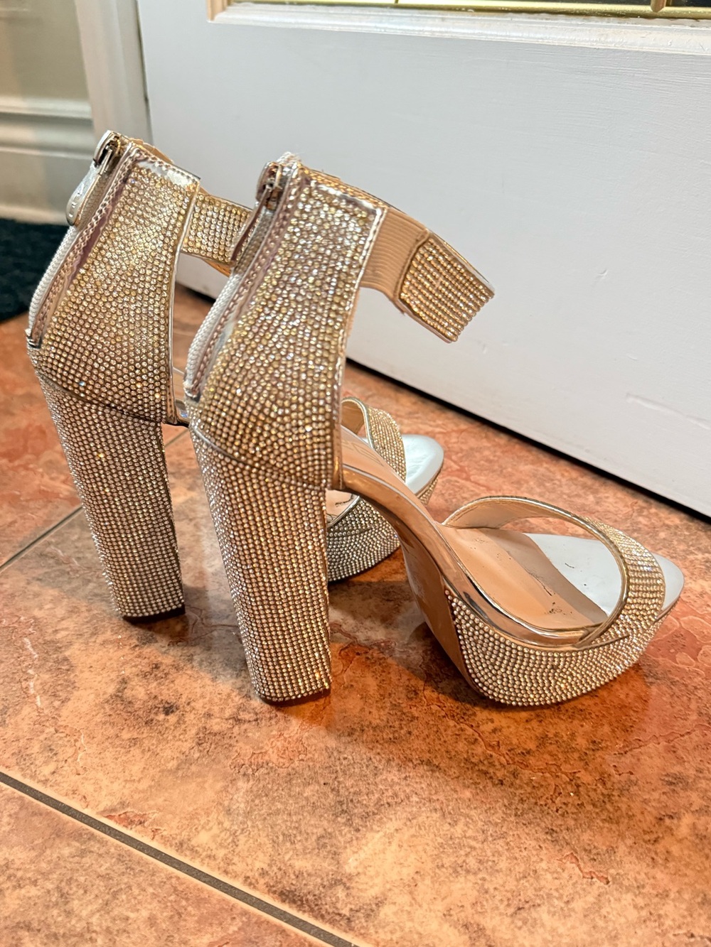 Embellished Platform Block Heel Sandals